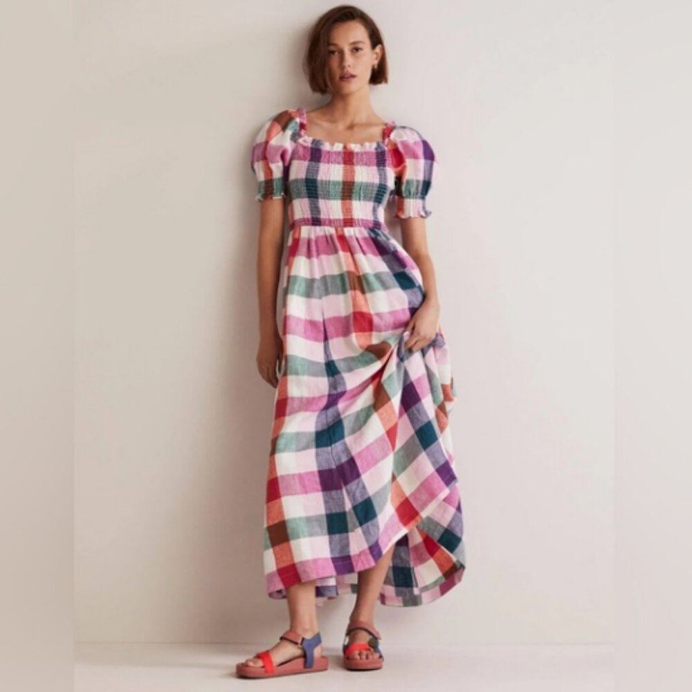 Boden Multicolor Gingham Maxi Dress - Pink, Green, Purple, Blue
